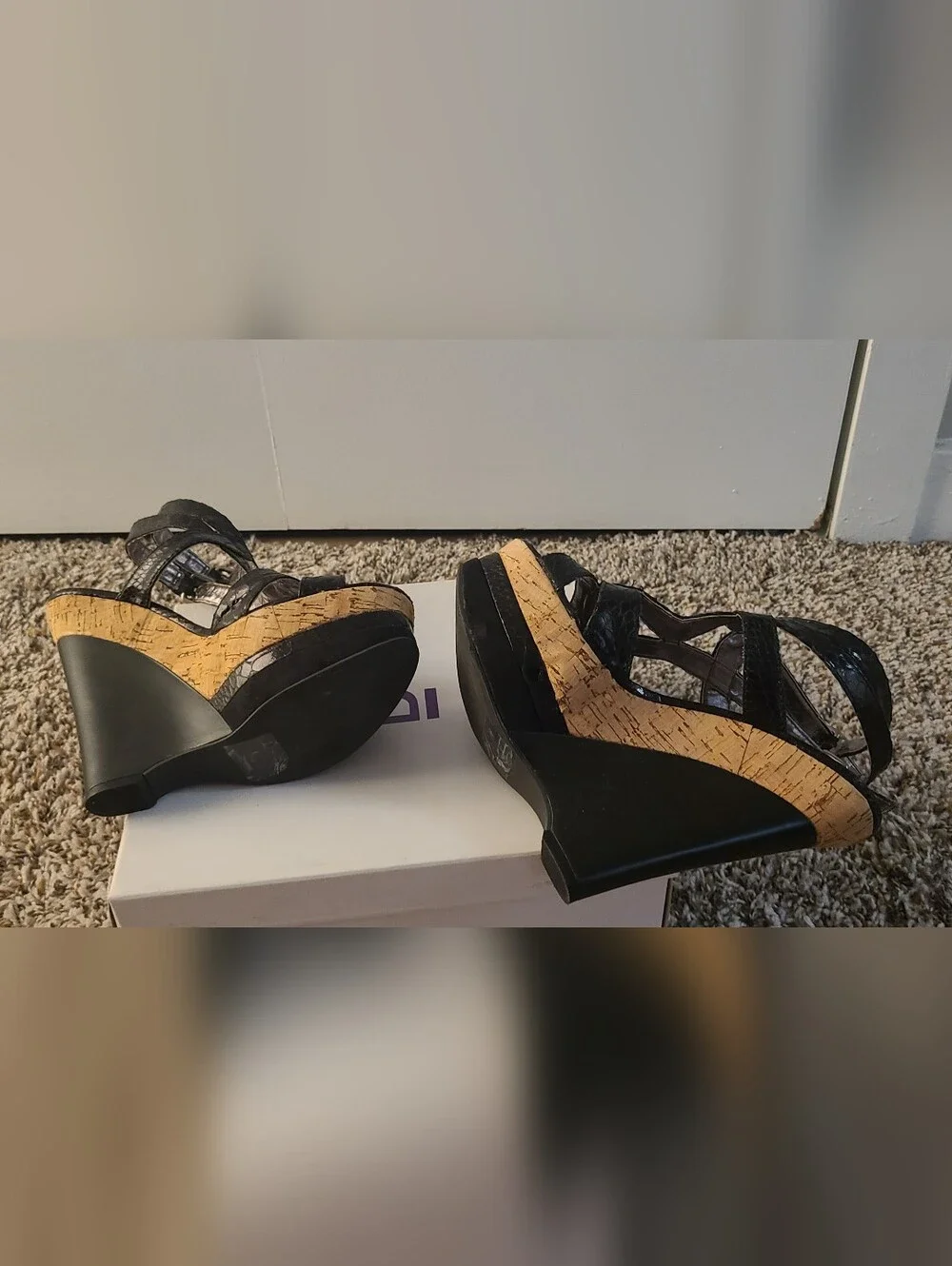 Bakers Black Cork Platform Heels Size 6 Strappy Y2K 6